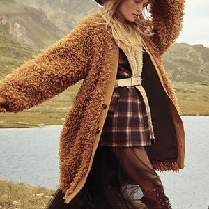 Free People Mongolian Mustard Faux Fur Coat RARE!